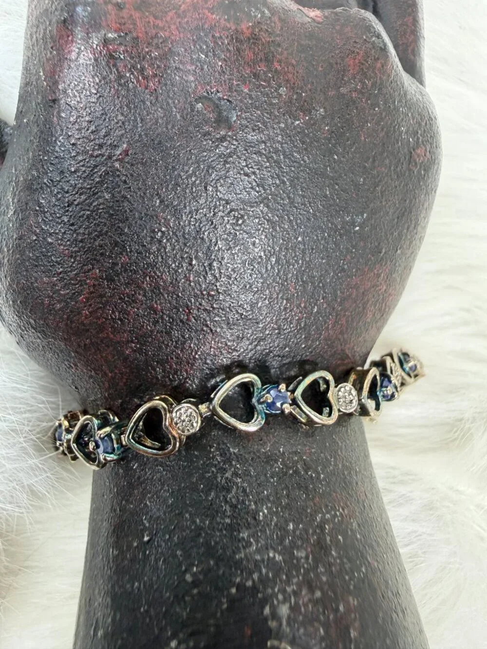 Ross Simons Blue Sapphire Sterling Silver Heart Link Bracelet Gold Vermeil